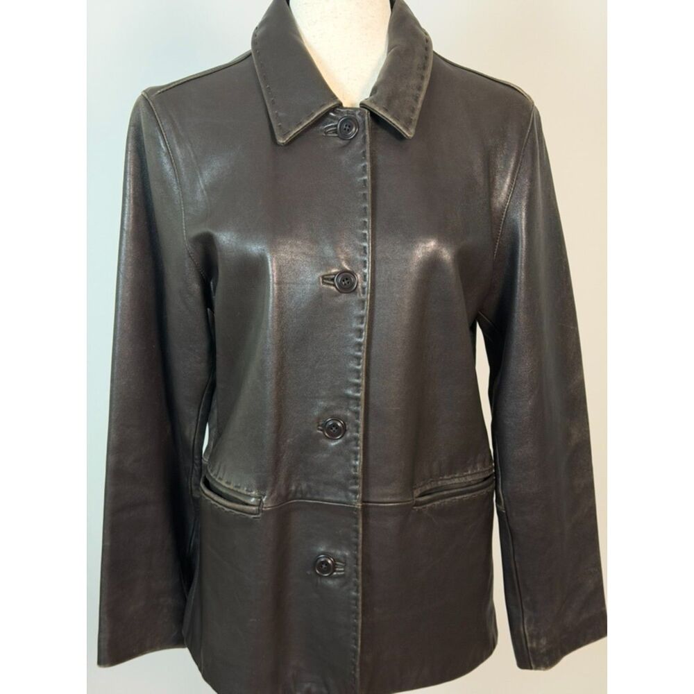 Vintage Eddie Bauer Lambskin Leather Blazer Jacket Distressed Button Front M